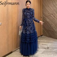 Seifrmann Spliced โโmesh embroidered sequin dress round neck long sleeve waist elegant long dress 2026 summer new style