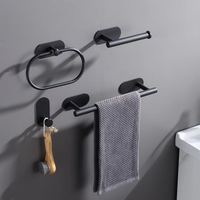 No Drilling Required Stainless Steel Bathroom Accessory Set – Self-Adhesive Towel Bar Paper Holder Towel Ring and Robe Hook