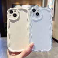 Cream Curl Wavy Edge Soft Phone Case For iPhone 17 Pro 14 Plus 16 15 13 11 12 Pro Max Air XS Max XR X 8 7 SE Solid Color Cover