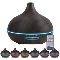 550ml Wood Color USB Aroma Diffuser, Essential Oil Diffuser with 7 Color LED Lights & Remote Control, USB Powered Air Humidifier