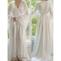Elegant White Lace Bride Wedding Robe Nightgown Sexy Long Kimono Bathrobw Gown Loose Ice Silk Home Dress Loungewear Lingerie