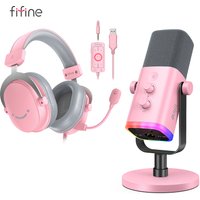 FIFINE Gaming Streaming Headset and Microphone Kit with Gain Knob/RGB/Monitor,for PC/MAC/PS4/PS5/Mixer/YouTube/Steam-AM8TP/H9P