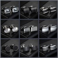 Round Cufflinks Mens For Business Shirt Wedding Party Men Cufflink Solid Cloth Rectangle Stripe Cuff links Accessories Wholesale