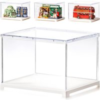 Rolife Acrylic Display Case Dustproof Display Box with Front Door fits for Miniature House Blind Box Pop Figures Collectibles
