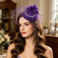 Vintage Hepburn-Style Feather Mesh Fascinator, Pearl-Edged Face-Covering Mesh Headpiece, Suitable for Banquets, Weddings, and Horse Racing Events, Fascinator Hair Accessory to Enhance the Face Shape,