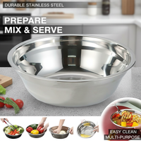 Stainless Steel round Basin for Kitchen Household Commercial Dining Hall Fast Food Thickened Soup Bowl Cooking Washbasin