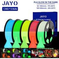 JAYO 3D PLA Filament 1,75mm 5 Rollen Leuchtend im Dunkeln PLA 3D Filament für FDM 3D-Drucker Sorgfältig Gewickeltes PLA 3D-Druckermaterial