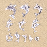 Charms Ocean Dolphin Sea Antique Silver Color Pendants DIY Crafts Making Findings Handmade Tibetan Jewelry