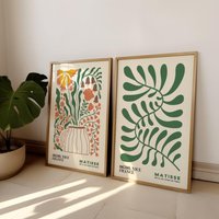 2 Frameless Matisse Flowers,Bohemian Floral Art,Bedroom Wall Decor,Living Room Prints,Exhibition Mid-century Modern Art Prints