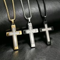 HNSP Minimalist Style Stainless Steel Splice Cross Pendant Necklace For Men Jewelry Accessories