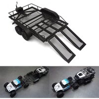 1/8 1/10 Dual Axle Metal Flatbed Trailer for RC Crawler, Universal Tow Hitch for TRX4 KM2 D90 SCX10 Rock Crawler Upgrade Parts