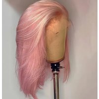 QW Synthetic Hair Pink Purple Bob Short Straight Soft 13X4 Lace Front Wig For Women Hair Heat Resistant Fiber Cosplay Daily
