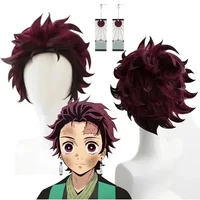 Tanjiro Kamado Wig Anime Tanjiro Kamado Cosplay Wig Short Chestnut Brown Heat Resistant Hair Cosplay Wigs