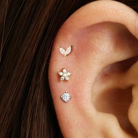 3PCS Stainless Steel Horse Eye Zircon Flowers Cartilage Piercing Stud Earring For Women Helix Tragus Lobe Daith Claasic Earring
