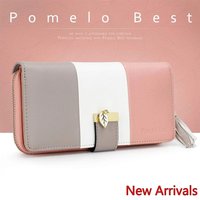 Pomelo Best Tri-color Women's Wallet Zipper Long Billfold PU Leather Large 9 Card Slots Coin Purse RFID Blocking Tassel Pendant