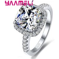 Fashion 925 Sterling Silver Finger Rings for Women Men Simple Square Cubic Zircon Shiny Rings Wedding Engagement Jewelry