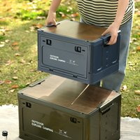 30L Collapsible Storage Bin with Wooden Lid Portable Storage Container Large Capacity Side Open Home Outdoor Store Camping Items