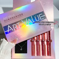 ART VALUE Matte Liquid Lipstick Sets Moisturizing Sexy Red Lipgloss Makeup Mirror Lip Glaze Cosmetics For Women With Necklace