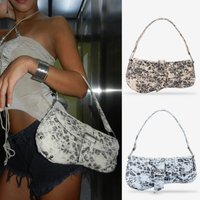 Distressed Canvas Leopard Stripe Shoulder Bag,Y2k Girls Animal Print Women Underarm Tote Bag,Vintage Asymmetric Saddle Chest Bag