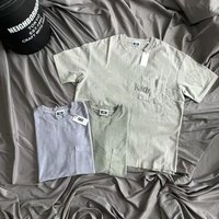 Retro American KITH Letter Flocking Pocket Short Sleeve Bamboo Cotton Loose Large Size Unisex Couples Style T-Shirt