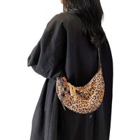 Women's New Leopard Print Canvas Sling Bag Fashion Crescent Crossbody Zipper Swing Wallet Trendy Animal Print Shoulder Purse