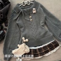 Japanese Cute Sweet Girls Bow Sweater Woman Fashion Pullover Elegant Knitwears Autumn Winter Lady Waist Slimmings Knitted Tops