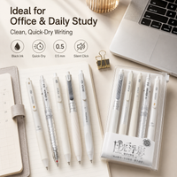 Silent telescopic gel pen -0.5mm black ink, no click noise smooth writing pen, 5 minimalist white pen sets