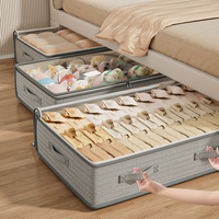 Flat Under-Bed Storage Box, Drawer Style Low Profile Organizer for Seasonal Quilts & Clothes, Space Saving Home Container