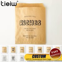 50PCS Personalized Wedding Favor Bags Custom Name Date Lottery Game Kraft Paper Perfect for Weddings Engagements Bridal Showers
