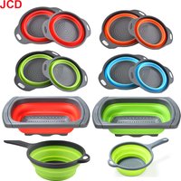 JCD 1pcs Fruit Vegetable Washing Basket Foldable Strainer Silicone Colander Dish Collapsible Drainer Filter Kitchen Storage Tool