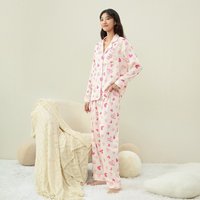 Sweet and Cute Women's Pajama Set Loose Thin Long Sleeve Long Pants Home Clothes Two Piece Set Love Printed Pink Satin Sleepwear