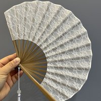 Portable Vintage Folding Hand Fan White Lace Handmade Shell Fan with Tassels Delicate Decorative Fan Women Photography Prop