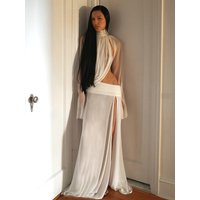Nibber Elegant 2-Piece Set Women See Through Turtleneck Irregular Crop Top+Skirts Matching Clubwear Matching Split Sexy Suit