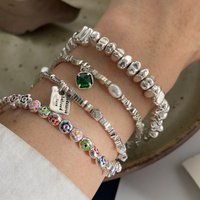 100% Solid 925 Sterling Silver Retro Bracelet for Women Men Vintage Handmade Flower Stone Shape Bracelet Birthday Gift