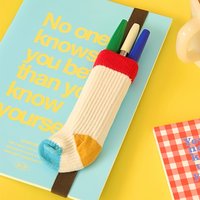 Japanese Retro Contrast-Color Sock-Style Pen Holder, Elastic Journal Binding Strap with Ruler, Portable Pen Organizer, Book Band
