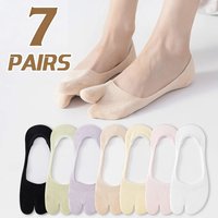 7 Pairs Summer Split-Toe Socks Women Thin Style No-Drop Non-Slip Two-Finger Sock Invisible Ultra-Shallow Boat Sock Solid Color