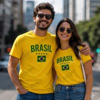 Summer New Five Stars Letter Brazil Print Couple Surfing T-shirt For Men Women Short Sleeve Cotton Tee Casual Quick-dry Kids Top