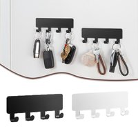 Metal Key Holder with 4 Hooks No Punching Kitchen Storage Hooks Wall Mounted Self Adhesive Rack Bath Towel Hook Sundries Storage