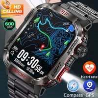 New Military Outdoor Smartwatch Men GPS Compass 600mAh BT Call 2.01" Screen Sports LED Flashlight 5ATM Waterproof Smart Watch