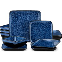 vancasso 12/24/36 Piece Ceramic Dinner Sets Square Blue Reactive Glaze Tableware Set with 4/8/12pcs Dinner Plate/ Dessert/Bowl