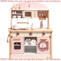 Robud Kinder Holz-Spielküche in Rosa, All-in-One-Eckset mit Ofen, Kühlschrank und Waschmaschine, Perfektes Geburtstagsgeschenk für Kleine Köche