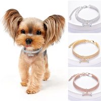 Adjustable Pet Necklace Cat Dog Crystal Collar Rhinestone Bone Pendant Puppy Luxury Fashion Beauty Dress Up Dog Accessories