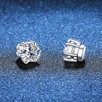 Piercing-free magnetic stud earrings six-claw 1ct moissanite earrings for women and man Original 925 Sterling Silver Jewelry