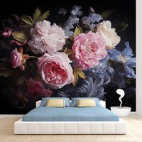 21+ Waterproof Bouquet Botanical Floral Rose Peel n Stick Optional Wallpaper for Living Room Wall Art Papers Home Decor TV Mural