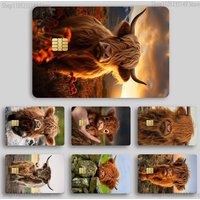 Cute Highland Cow Sticker Film Tape Skin for Credit Card Debit Card Cartoon Waterproof Stickers Small Chip