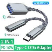 2 in 1 Type C to USB A Adapter With PD Charging Port USB C OTG Cable Phone Adapter for Samsung Huawei Mobile Phone Laptop Tablet