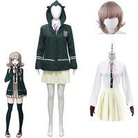 Anime Danganronpa Chiaki Nanami Cosplay Costume For Comic-Con Party Dark Green School Uniform Set With Hooded Coat Shirt Skirt