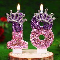 0-9 Gradient Pink Purple Glitter Crown Number Birthday Candles, Rhinestone Cake Topper for 18th Birthday, Girls Party, Wedding D