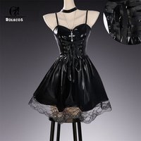 ROLECOS Death Note Misa Amane Cosplay Costume Misa Amane Cosplay Costume Party Women PU Leather Dress Halloween Outfit Fullset