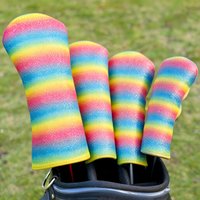 1pc / 4pcs Rainbow Glitter Pattern Golf Club Head Covers, Fits Driver, Fairway Woods & Hybrid Clubs.Universal Fit for Men&Women,